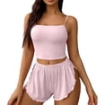 thumbnail image 6 of Purcolt Women Ribbed Pajama Set Comfortable Crew Neck Slim Fit Cami Tops Side Split Shorts Sleepwear Soft 2 Piece Lounge PJ Set, 6 of 9
