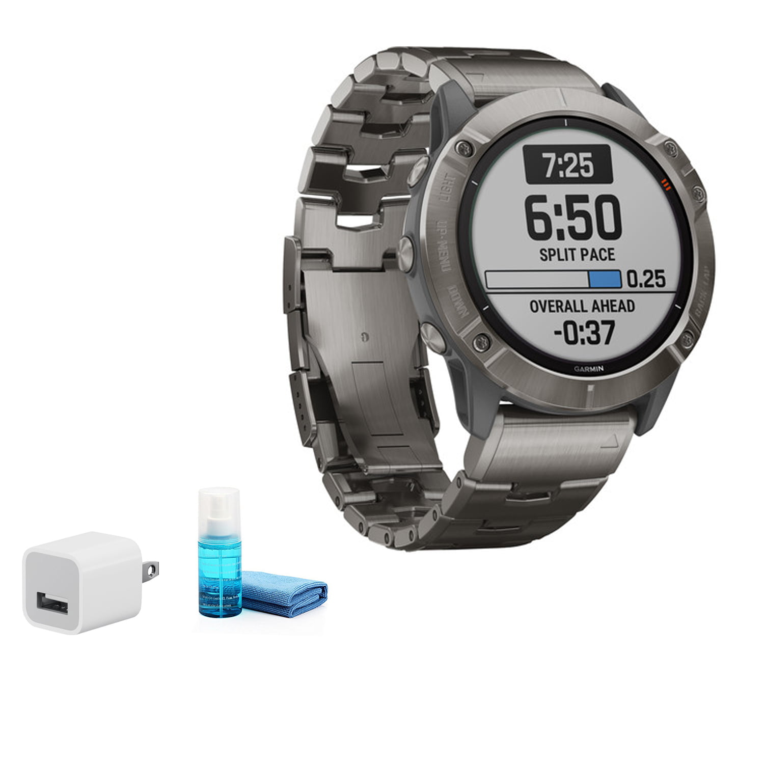 leerling verlangen spijsvertering Garmin fenix 6X Multisport GPS Smartwatch (51mm, Pro Solar, Titanium /  Vented Titanium Bracelet) with Universal USB Adapter - Walmart.com