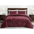 thumbnail image 2 of Chezmoi Collection Lux Burgundy Velvet Quilt King Set, 3-Piece Lush Plush Distressed Velvet Bedding All Season Lightweight Bedspread Brushed Microfiber Reverse with Diamond Stitch Quilting, 2 of 9