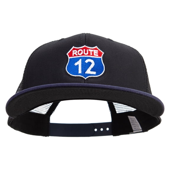 Route 12 Embroidered Big Size Premium Flat Bill Trucker Cap - Navy Black XL-3XL