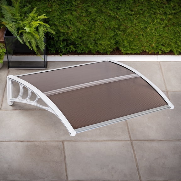 Brown Board & White Holder Door Awning, 100x80cm Window Rain Shelter