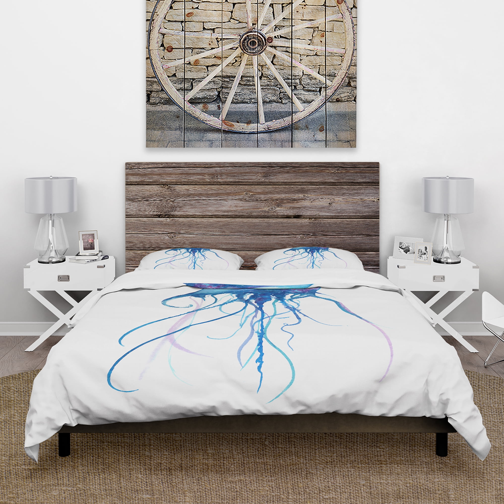 Designart 'Light Blue Jellyfish Watercolor' Animal Duvet Cover Set