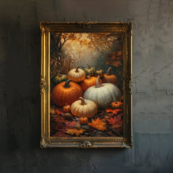 Autumn Pumpkins Print Cottagecore Decor Dark Academia Art Antique Botanical Illustration Rustic Fall Poster Vintage Harvest Wall Art - Poster Unframed