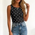 thumbnail image 4 of idosla Women Polka Dot Tank Tops Sleeveless Crew Neck Print Basic Casual Slim Fit T Shirt Y2k Trendy Going Out Top (Black, XL), 4 of 6