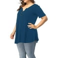 thumbnail image 3 of Women's Plus Size Henley V Neck Button up Tunic Tops Casual Short Sleeve Blouse Shirts, 3 of 7