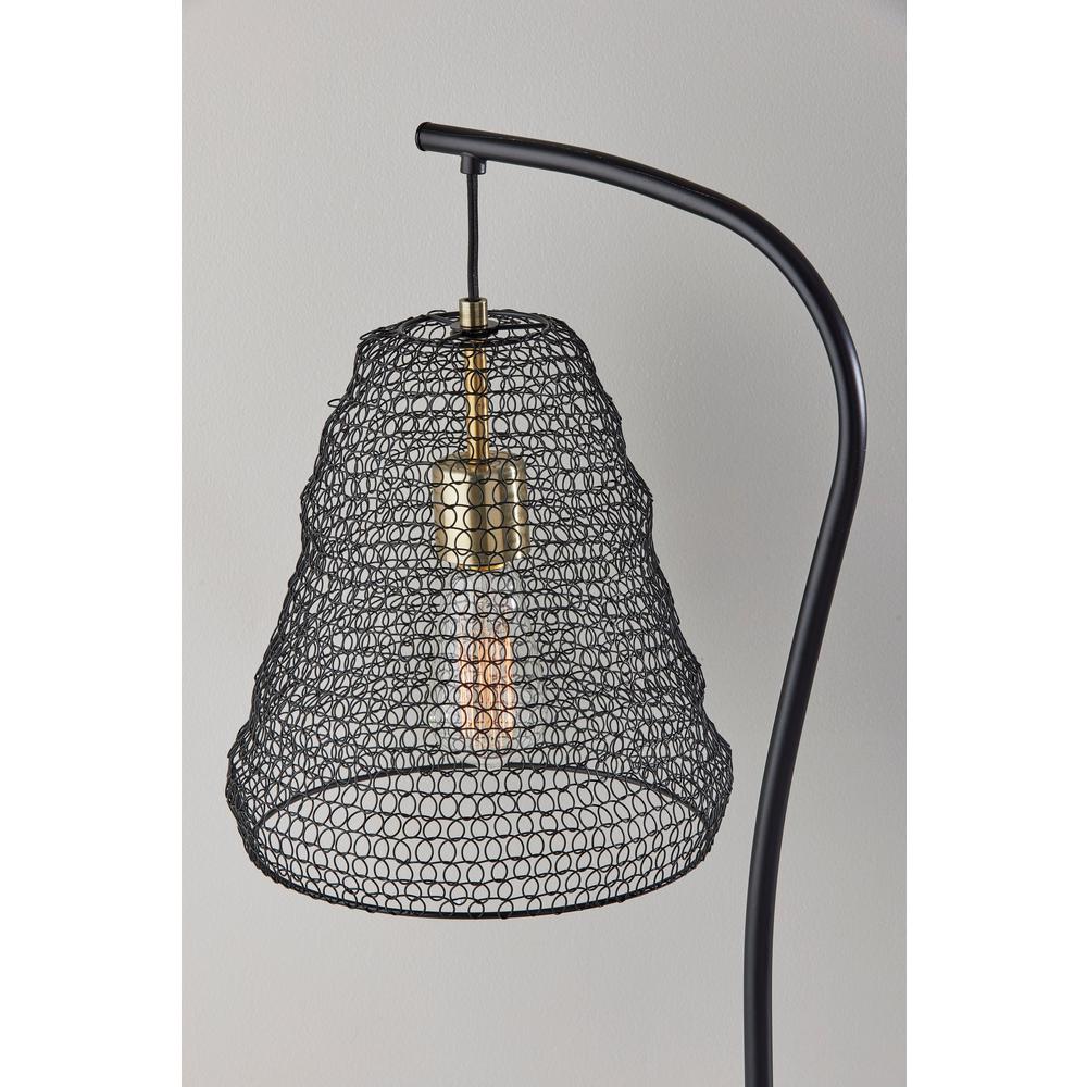 Adesso Sheridan Table Lamp, Black with Antique Brass Accents, Metal Wire Mesh Shade