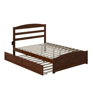 AFI Warren Solid Wood Full Bed w/ Footboard & Twin Trundle in Walnut