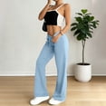 thumbnail image 6 of Women Flare Leggings Drawstring High Rise Flared Yoga Pants Soft Lounge Wide Leg Sweatpants Bell Bottom Trousers Sky Blue 2XL, 6 of 6