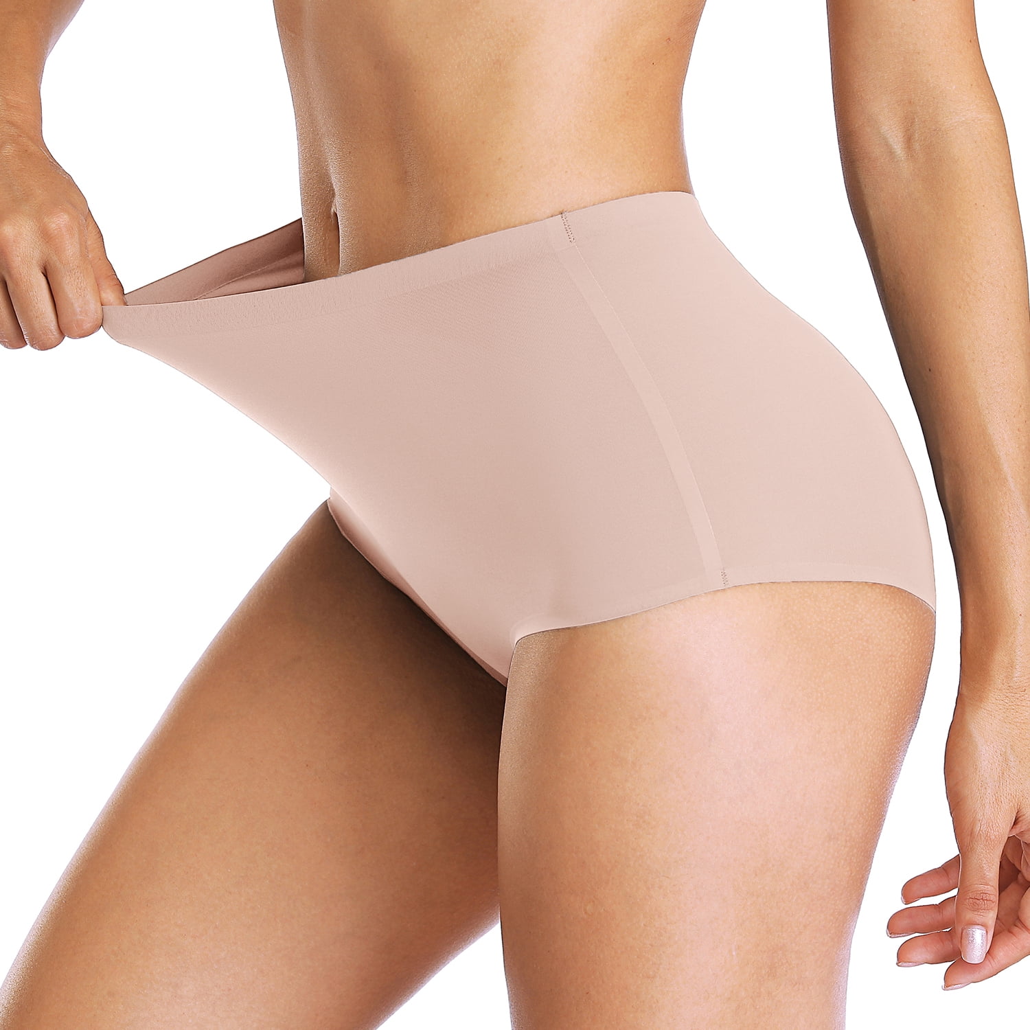 Women's High Waisted Nylon Underwear Ladies Soft Full Briefs Panties,  4-Packs 