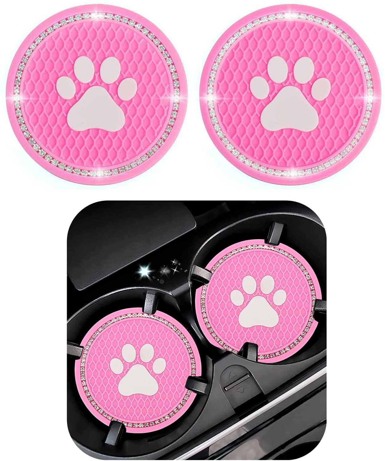 Anti Slip Universal Insert Car Cup Holder Coaster Suitable for Women Car Cup Coasters 2.75 in Removable Car Coasters for Cup Holders Party Birthday 2 Pcs Bling Car Coasters for Women 