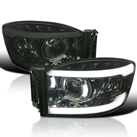 Spec-D Tuning Smoke LED Tube Projector Headlights Compatible with 2006-2008 Dodge Ram 1500 2500 3500, Left   Right Pair Headlamps Assembly