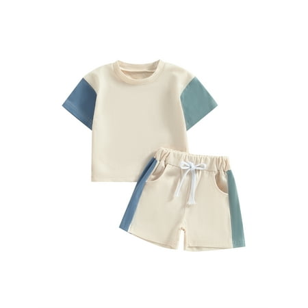 

Jkerther Infant Boy Summer Clothes Suits Contrast Color Short Sleeve Crew Neck T-Shirts and Elastic Waist Shorts 2Pcs Set