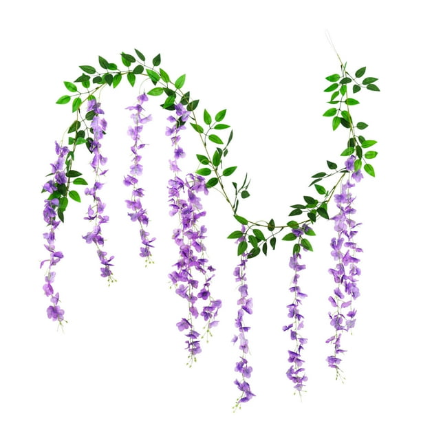 Wisteria Flores Colgantes Wisteria Corona de Flores 6.56 Pies Cadena de Flores Artificiales Falsa Colgante Seda Wisteria Corona de Flores Decoración de Jardín de Boda