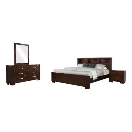 Bela 4 Piece Queen Bedroom Set- Bookcase Headboard- Dark Brown