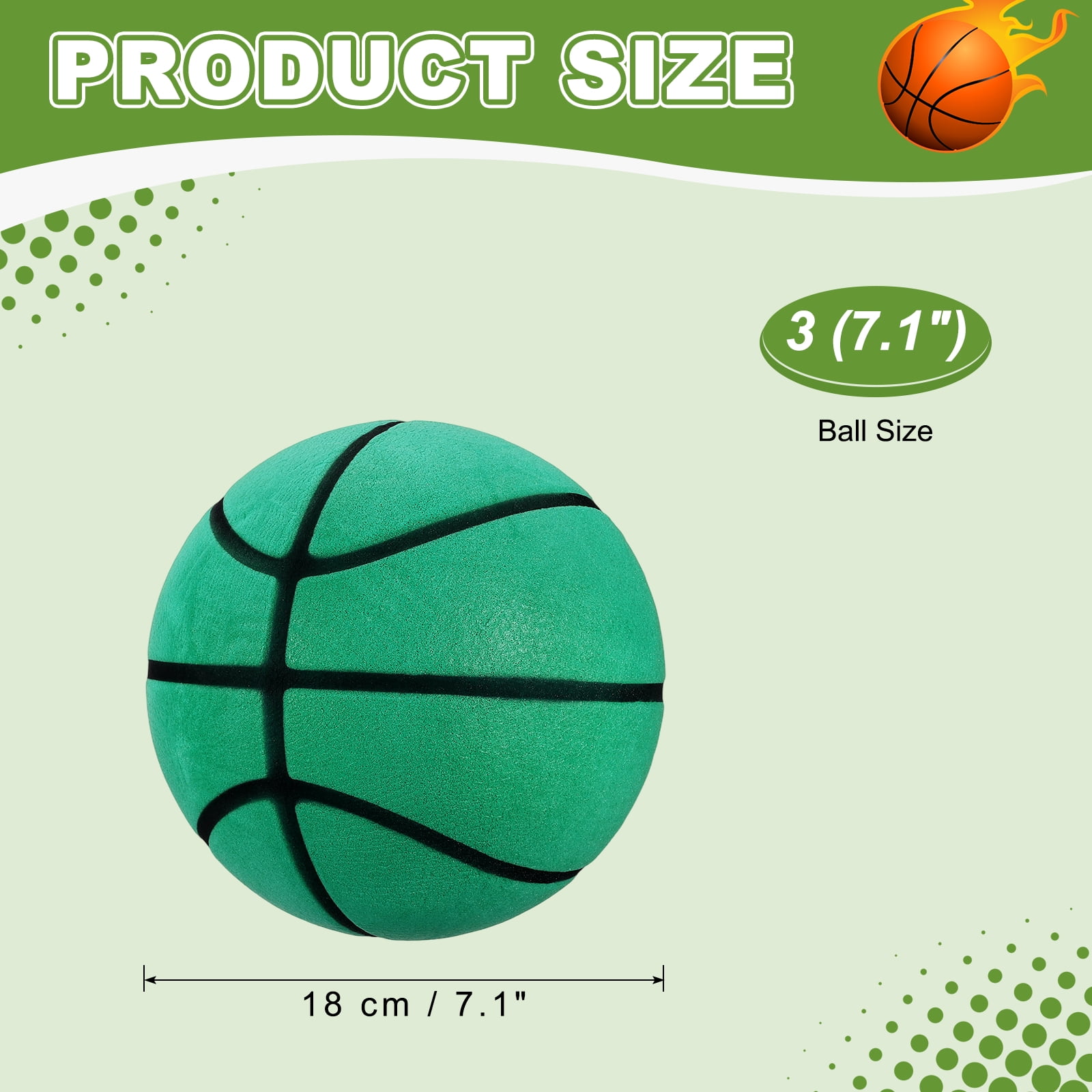 Uxcell Silent Basketball, Size 3 (7.1") Quiet Basketball High Density Foam No Noise 3D Sculpted Groove Bouncing Ball with Net Bag & Green - Fit for (Indoor Training/Dribbling Practice)