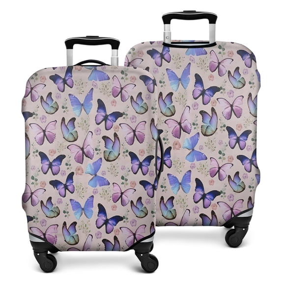 Beige Butterfly Flower Pattern Luggage Cover Fashion Suitcase Cover Baggage Covers Fit 25-28 Inch Luggage (Go Travel)