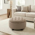thumbnail image 5 of COLAMY Fabric Round Storage Ottoman, Multi-Functional Footrest and Coffee Table with Reversible Tray Lid, Camel, 5 of 9