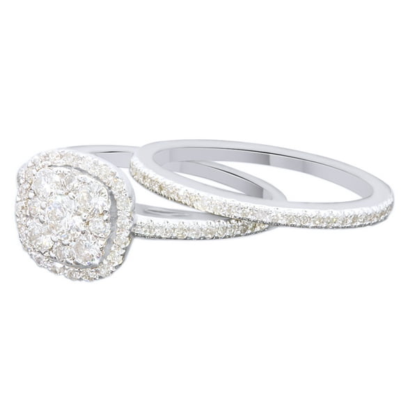 AFFY Round Cut White Natural Diamond Cluster Engagement Bridal Wedding Ring Set In 10K Solid White Gold