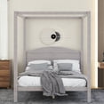 thumbnail image 2 of EUROCO Wood Queen Size Canopy Bed, Solid Wood Platform Bed with Headboard for Kids Bedroom, Gray, 2 of 10
