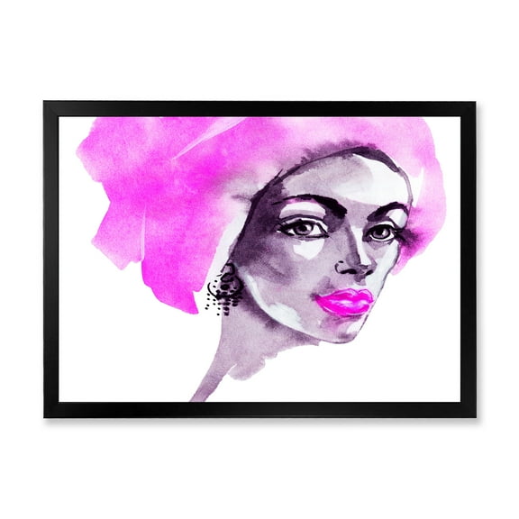Designart 'Afro American Pink Woman Fashion Portrait' Modern Framed Art Print