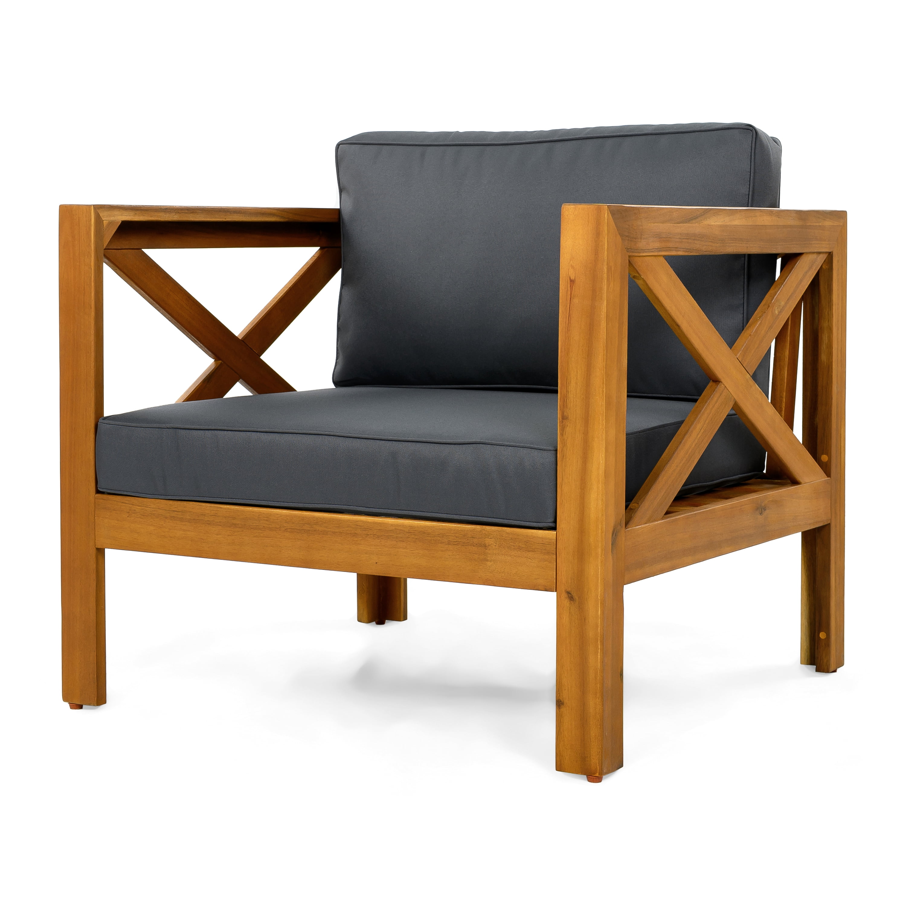 Wooden Armchair Set of 2, Outdoor Acacia Wood Club Chair with Cushions for Patio Garden, Teak and Dark Grey