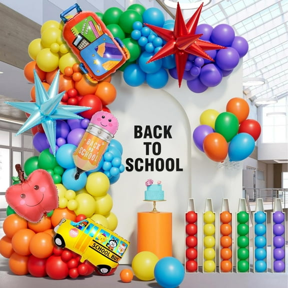 Back to School Balloon Arch Garland Kit,170Pcs Rainbow Balloons with Pencil Apple Schoolbag ABC Foil Balloons for First Day of School Kindergarten Welcome Back To School Classroom Party Decorations