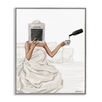Stupell Industries Pouring Drink in Bed People Painting Gray Framed Art Print Wall Art, 16 x 20