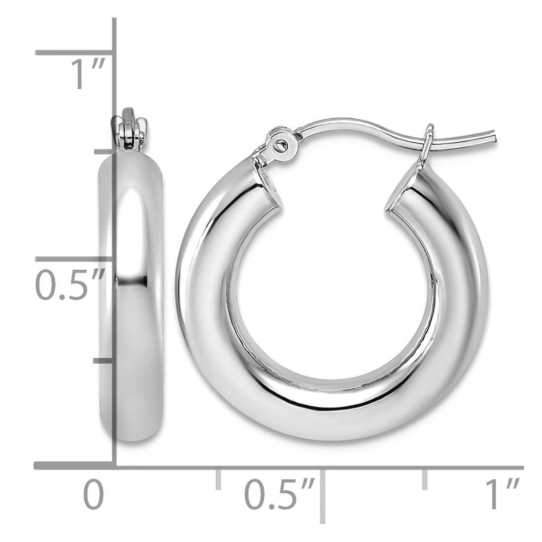 14k White Gold Polished 4mm Tube Hoop Earrings 21.38x19.82mm Wide 4mm Thick Hoop Earring for Women