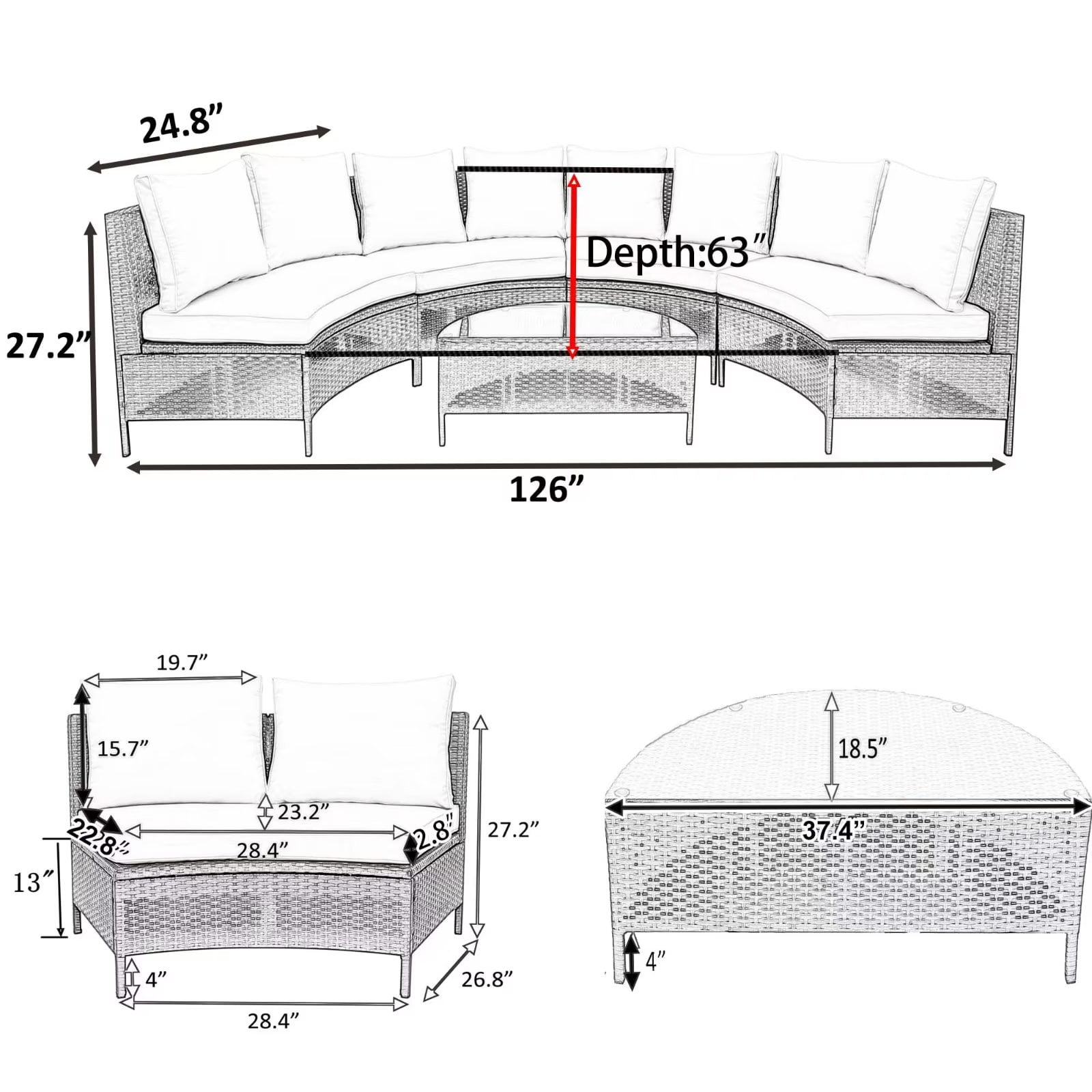 Huang 5 Piece Rattan Sectional Seating Group with Cushions Brayden Studio Cushion Color Beige/Red