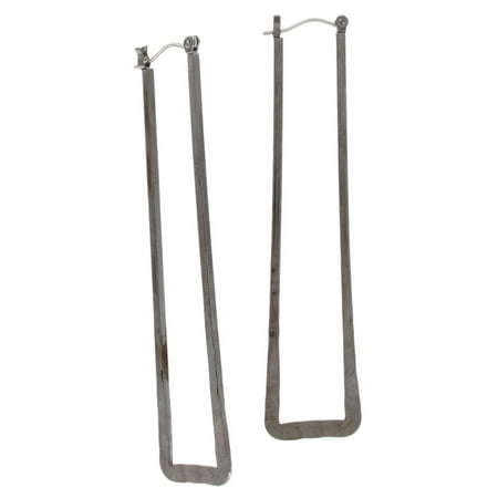 - Gunmetal Gray Tone Long Rectangle Shaped Flat Hammered Pierced Hoop Earrings USA Made 3