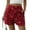 Red, variant on Women's Fashion Jean Shorts with Mid-Rise Elastic Waist and Straight Leg, Embroidered Lace Detail Shorts for Ladies Chic Style, Perfect for Casual Outings and Comfortable Daily Wear,Pink M