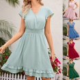 thumbnail image 1 of Dresses Plus Size Ladies Short Sleeve Floral A Line Stretch Midi Dress With Elasticity Dress Plus Size Red S, 1 of 9