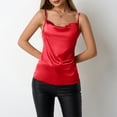 thumbnail image 2 of JULMCOMO Satin Tank Tops for Women Cowl Neck Ruched Spaghetti Strap Elegant Camisole Tops Sleeveless Casual Slim Fit Camisoles Red S, 2 of 8