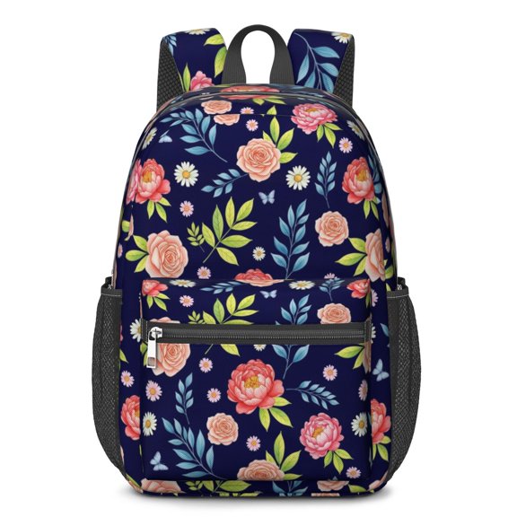 Pioneer Flower Floral Print Pattern 17" School Backpacks for Teens,Waterproof Oxford Fabric,S-Shape Padded Straps for School,Travel,Hiking,Camping