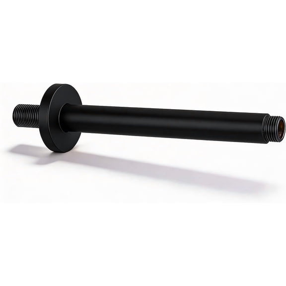 10 Inch Straight Ceiling Mount Shower Arm with Flange, Round Shower Arm for Rain Showerhead, Black Finish