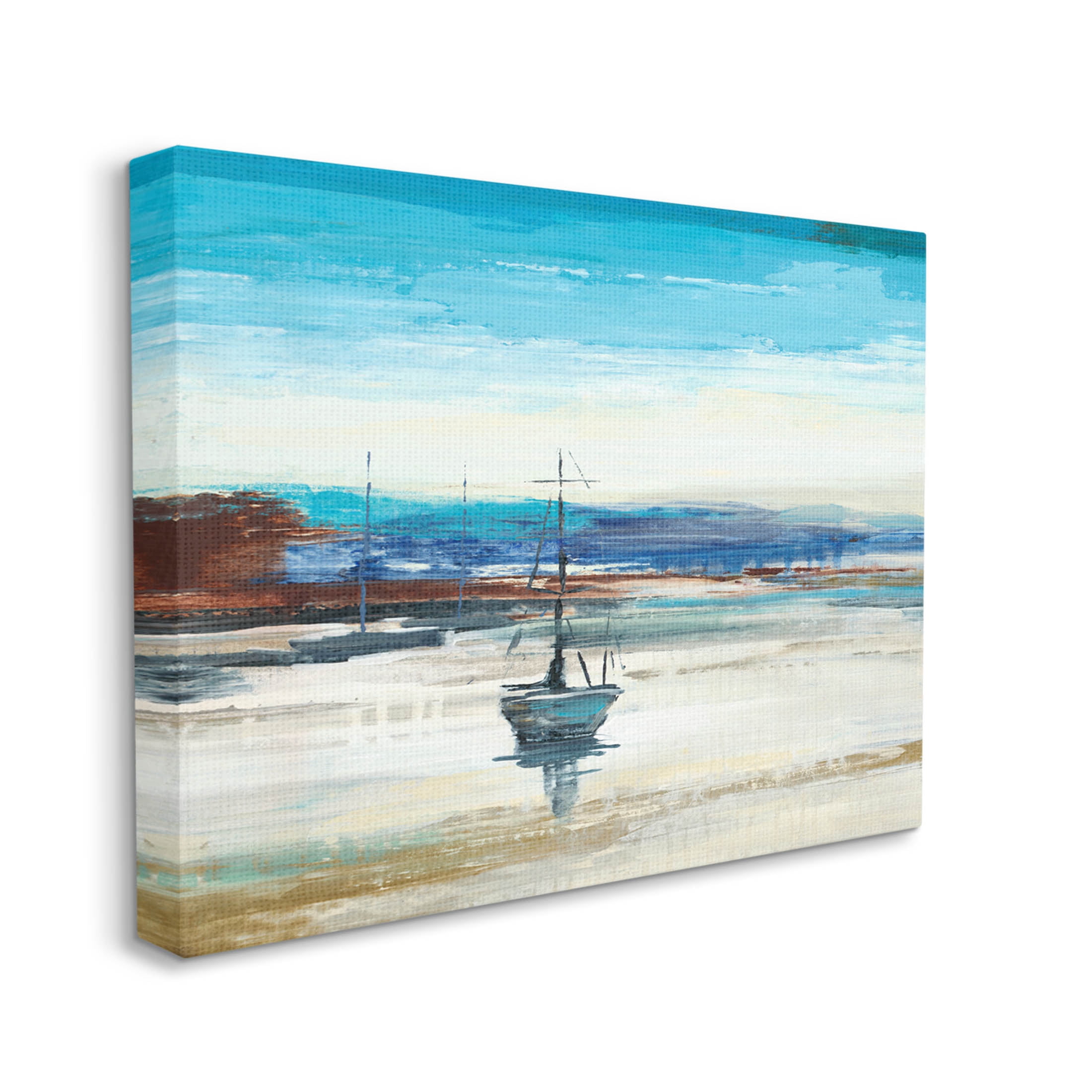 Abstract Boat Sea Reflection Coastal Painting Gallery Wrapped Canvas Print Wall Art