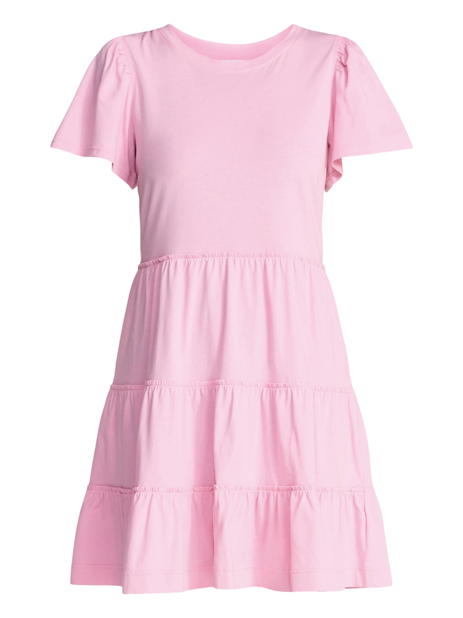 Time and Tru Women's and Women’s Plus Cotton Swing Dress with Short Sleeves, Sizes XS-4X