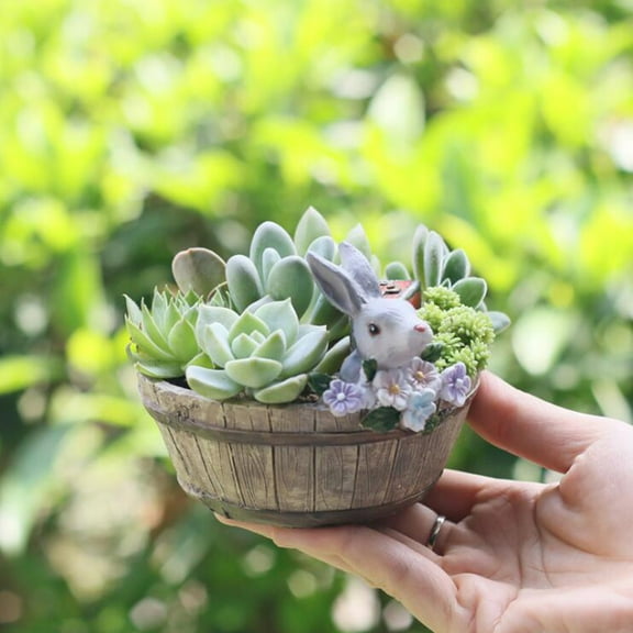LABSERRON Home Decor Bunny Succulent Flower Pot Resin Wood Material 1Pcs