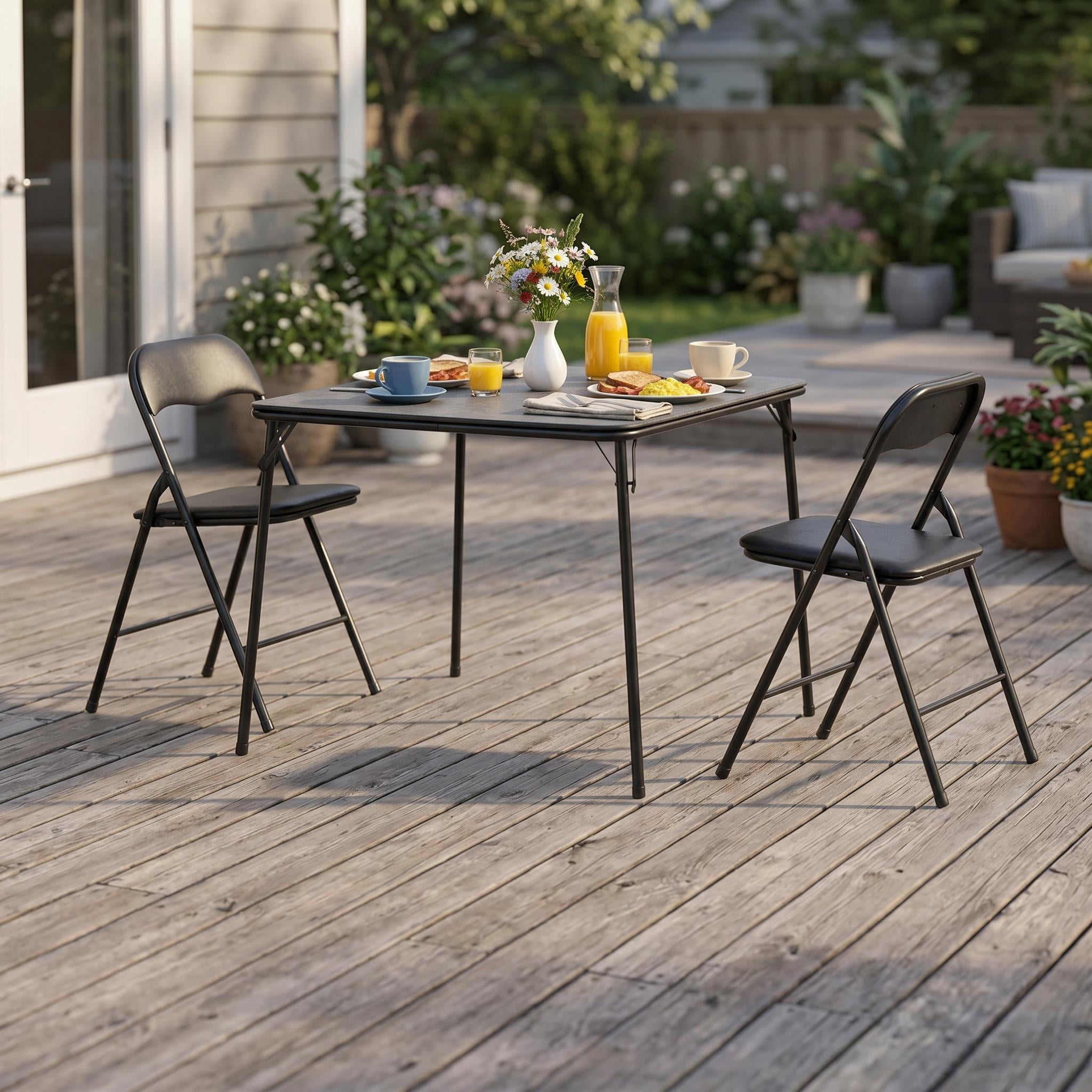 Homy Casa 3-Piece Folding Table Set with 4 Chairs, Square Card Table for Dining and Game Night