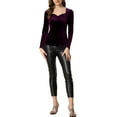 thumbnail image 2 of INSPIRE CHIC Velvet Tops for Women's Sweetheart Neck Elegant Long Sleeves T-Shirt M Purple, 2 of 6