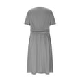 thumbnail image 5 of Sundresses for Women 2025 Plus Size Short Sleeve Crew Neck A-Line Flowy Pleated Waist Summer Midi Swing Beach Dresses Gray XL, 5 of 10