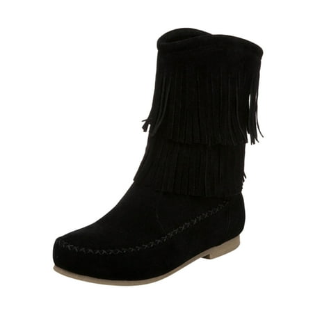 

Fsqjgq Womens Boots Mid Western Boots Flat Winter Shoes Woman Soft Fringe Fashion Autumn Thigh Warm Women s Boots Womens Boots with Heel Wide Black 41