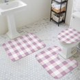 thumbnail image 3 of Pink White Plaid Bathroom Rugs Set Spring Simple Style Non Slip Absorbent Soft Bath Mats 3 Piece Set with Bathroom Rug, U-Shaped Floor Mat, Toilet Seat Cover Large Size, 3 of 9