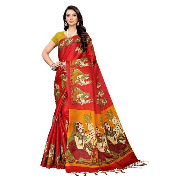 Multi color khadi cotton saree/sari with running blouse For Women/Girls
