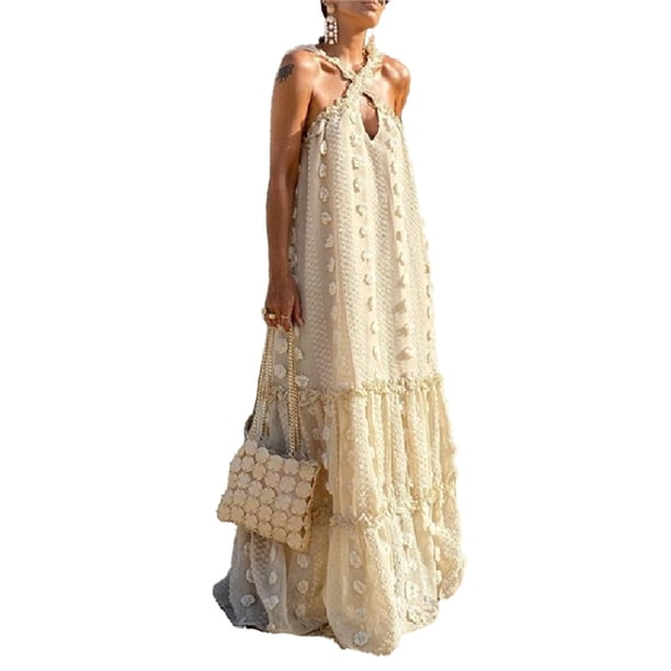 Txlixc Vestido de mujer con tirantes largos y flores 3D sin mangas Txlixc moda