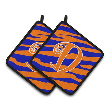 

Carolines Treasures CJ1036-DPTHD Letter D Initial Tiger Stripe Blue and Orange Pair of Pot Holders 7.5HX7.5W