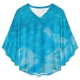 thumbnail image 4 of Icy Blue Icy Background Blueish Icy Women's V-Neck Blouse With 3/4 Ruffled Bell Sleeves Casual Top Ladies Blouses, 4 of 7