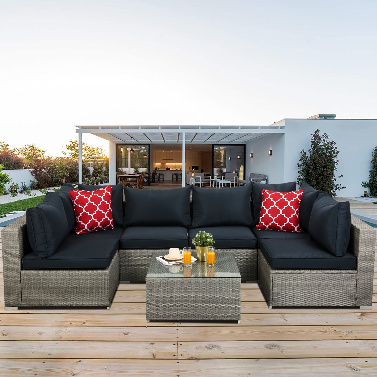 Wicker Patio Furniture Sectional Set Cushions Chair Cushion Chaise Lounge Indoor 