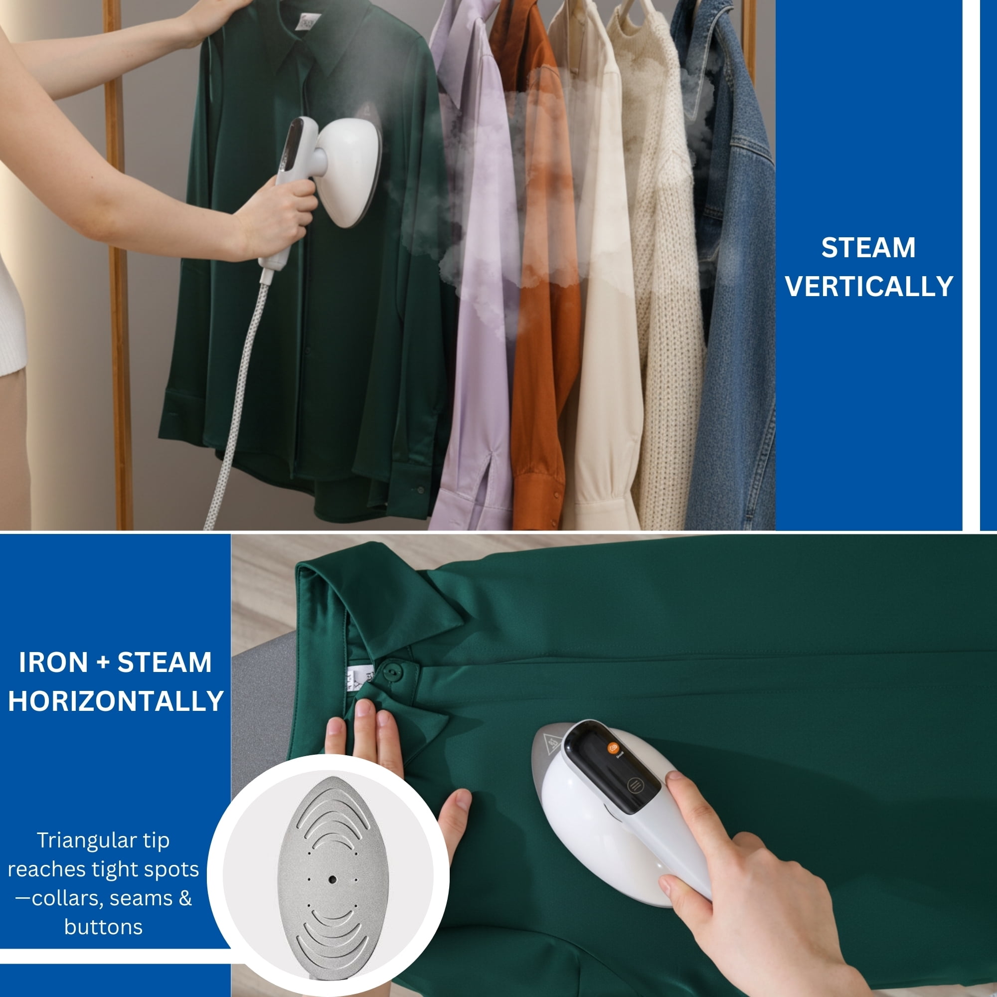 SALAV Deluxe DuoPress Steamer and Iron Station with Steam Levels and Digital Display, White
