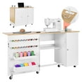 thumbnail image 1 of VEVOR Folding Sewing Table, Multipurpose Sewing Machine Table with Cabinet, Charging Station, Compact Design, Wheels, Wooden Pegs, Storage Trays and Shelf, 1 of 9